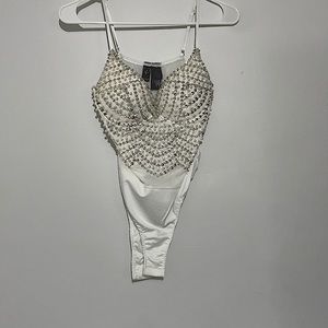 Sequin And Pearl White Bodysuit